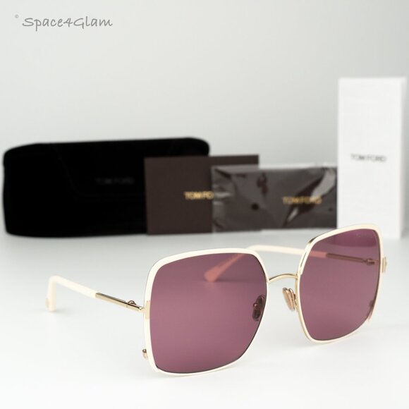 Tom Ford Women Sunglasses Rose Gold Violet Square FT1006 32Y BRAND NEW main image 7